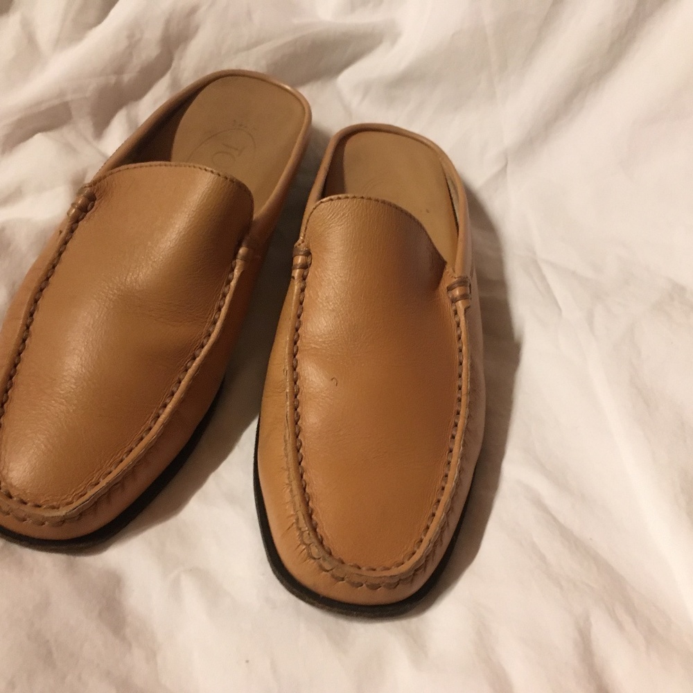 TODS leather tan loafers mules size 37
